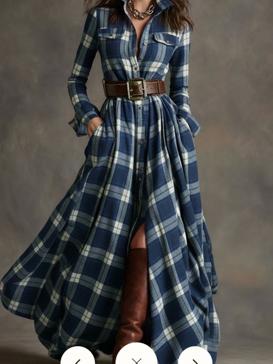 Felicity Dresses & Skirts - Felicity Navy Plaid Button-Front Maxi Dress